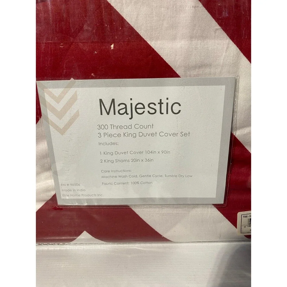 Majestic King Duvet Cover Set 3pc Red Chevron 100% Cotton 300 TC New